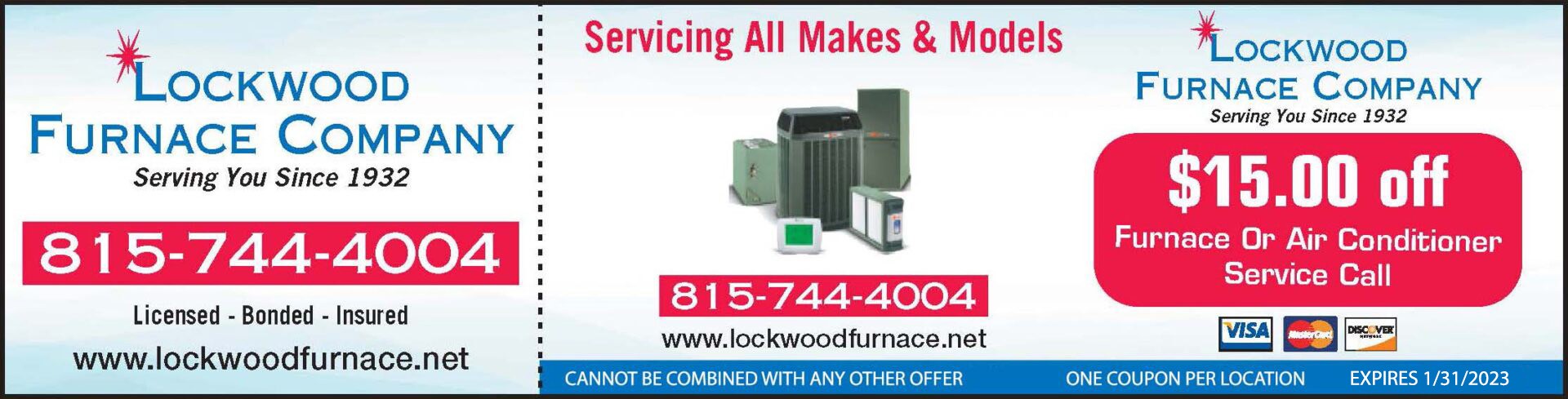 Furnace or Air Conditioner Service Coupon - $15 Off - Lockwood Furnace Company